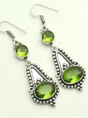 Peridot Gemstone Sterling Silver Drop Dangle Earrings